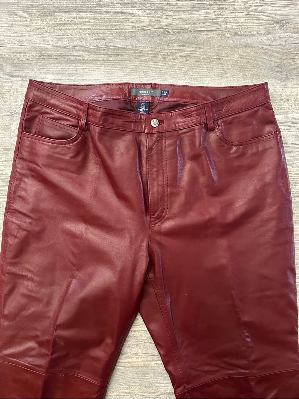 Vintage GAP Fall 2000 Burgundy Genuine Leather Bootcut Pants Women’s Size 20 - Picture 2 of 13